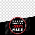 Black Friday sale post template. 20 percent price off. Social media square banner. Discount background, frame design. Vector Royalty Free Stock Photo